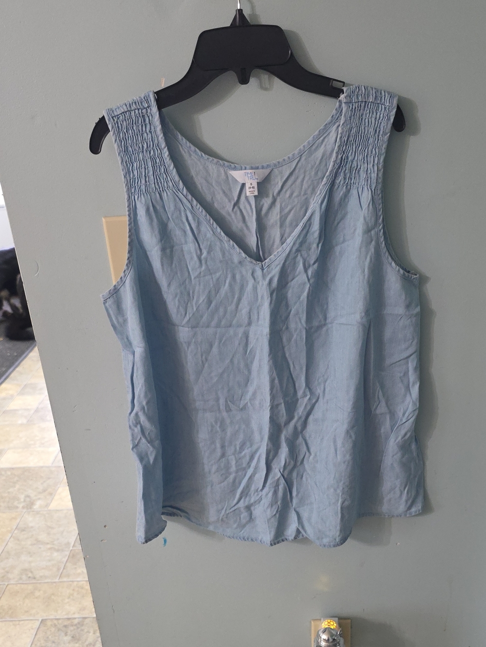 Mud Pie Light Blue Smocked Shoulder V-Neck Tank